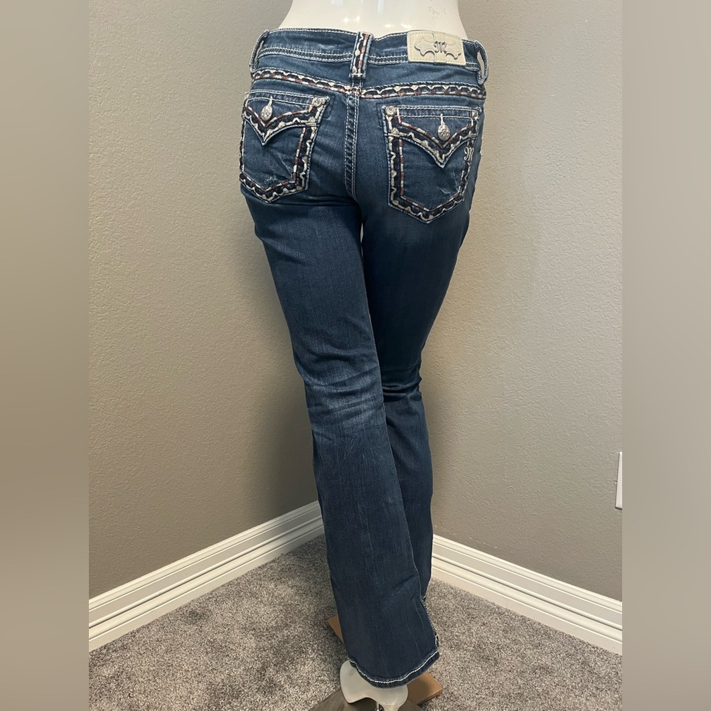 Miss Me Jeans Women’s BOOT Stitching Mid Wash -Blue Low -Rise Jeans Size 27
